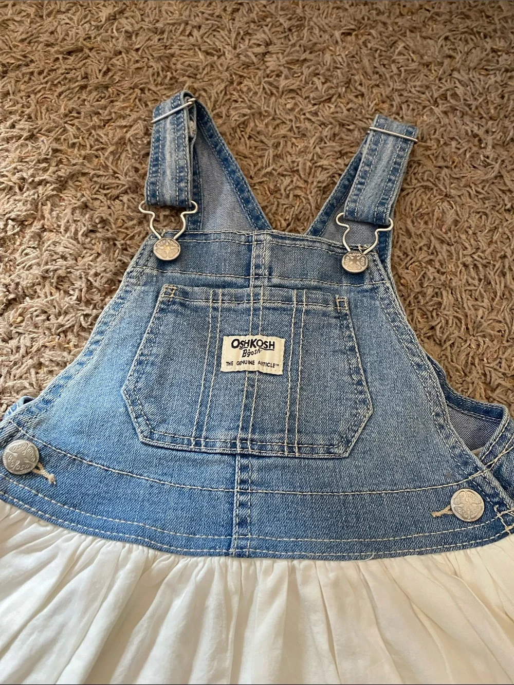 OshKosh B'gosh Denim & White Eyelet Skirt Overalls Dress 4T